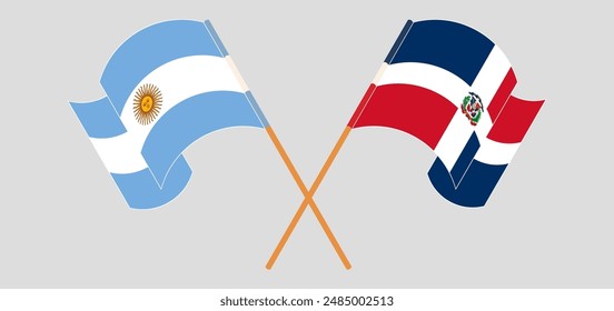 Crossed and waving flags of Argentina and Dominican Republic. Vector illustration
