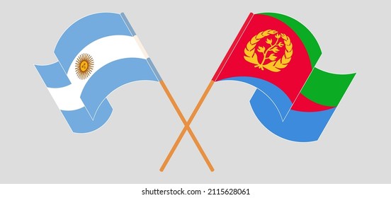 Crossed and waving flags of Argentina and Eritrea. Vector illustration
