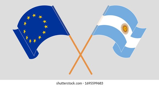 Gekreuzte und wehende Flaggen Argentiniens und der EU