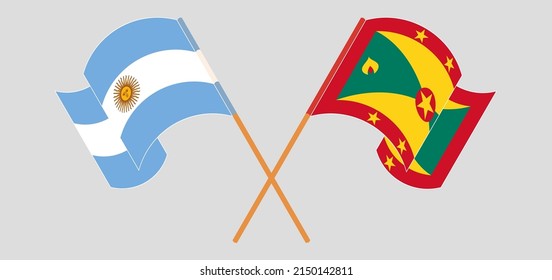 Crossed and waving flags of Argentina and Grenada. Vector illustration
