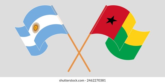 Crossed and waving flags of Argentina and Guinea-Bissau. Vector illustration
