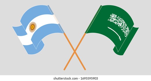 Crossed and waving flags of Argentina and the Kingdom of Saudi Arabia