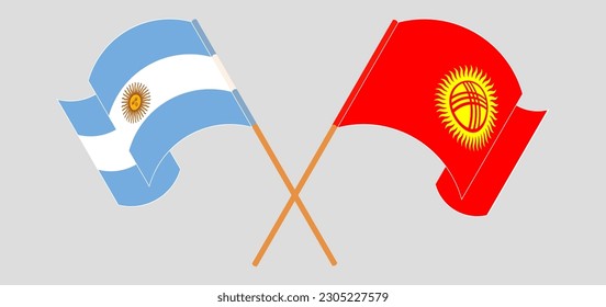 Crossed and waving flags of Argentina and Kyrgyzstan. Vector illustration
