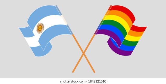 Заголовок: Crossed and waving flags of Argentina and LGBTQ

