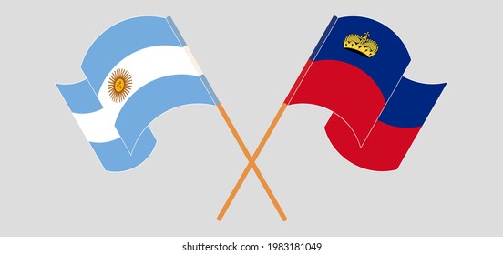 Crossed and waving flags of Argentina and Liechtenstein
