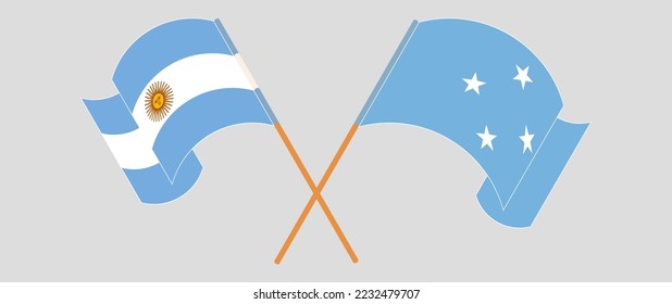 Überquerte und schwellende Flaggen von Argentinien und Mikronesien. Vektorgrafik
