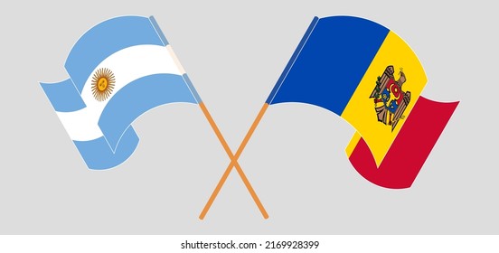 Crossed and waving flags of Argentina and Moldova. Vector illustration
