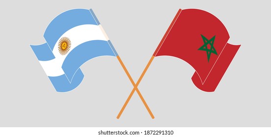 Crossed and waving flags of Argentina and Morocco