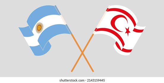 Crossed and waving flags of Argentina and Northern Cyprus. Vector illustration
