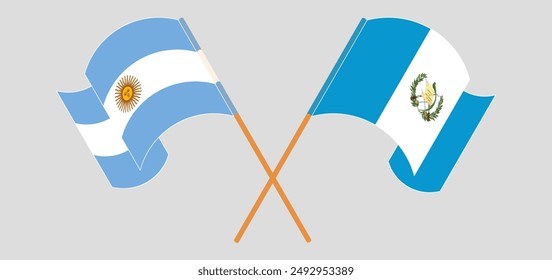 Crossed and waving flags of Argentina and Republic of Guatemala. Vector illustration
