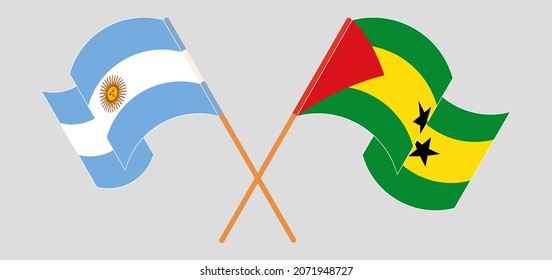 Crossed and waving flags of Argentina and Sao Tome and Principe