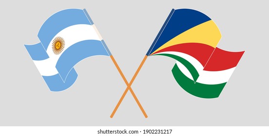 Crossed and waving flags of Argentina and Seychelles