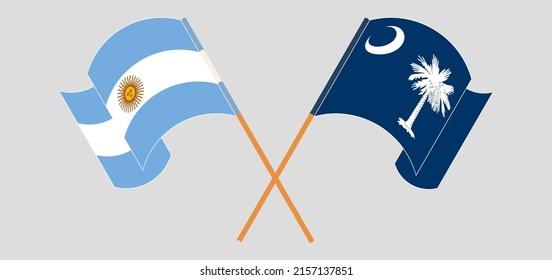 Crossed and waving flags of Argentina and The State of South Carolina. Vector illustration
