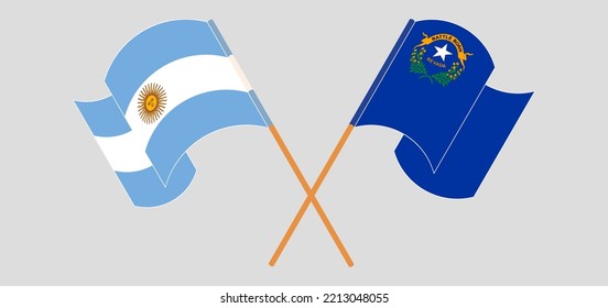 Crossed and waving flags of Argentina and The State of Nevada. Vector illustration
