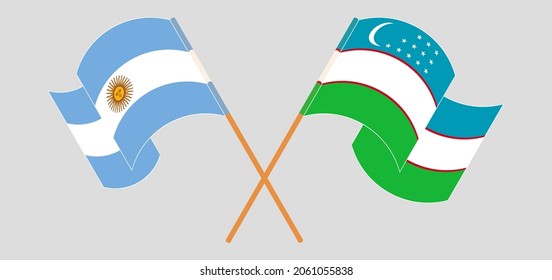 Crossed and waving flags of Argentina and Uzbekistan