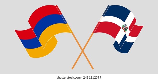 Crossed and waving flags of Armenia and Dominican Republic. Vector illustration
