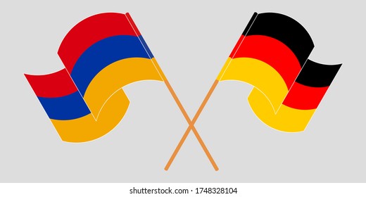 Crossed and waving flags of Armenia and Germany