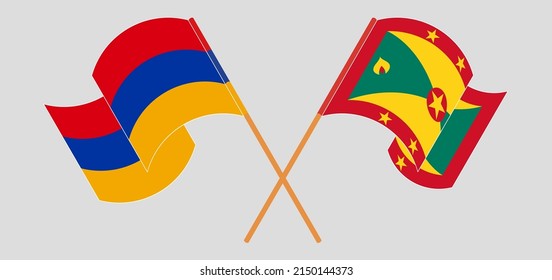 Cruzada y ondeando banderas de Armenia y Granada. Ilustración del vector
