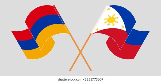 Crossed and waving flags of Armenia and the Philippines. Vector illustration
