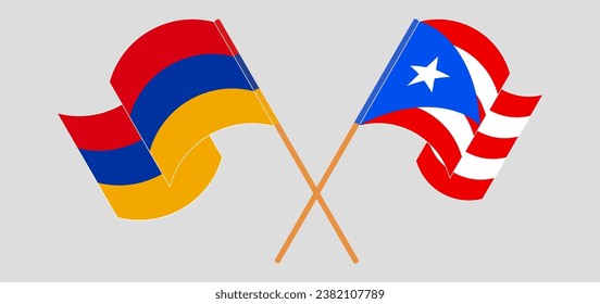 Crossed and waving flags of Armenia and Puerto Rico. Vector illustration
