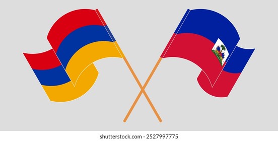 Crossed and waving flags of Armenia and Republic of Haiti. Vector illustration.
