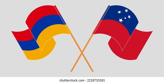 Crossed and waving flags of Armenia and Samoa. Vector illustration
