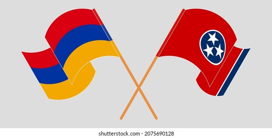 Crossed and waving flags of Armenia and The State of Tennessee. Vector illustration
