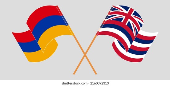 Cruzando y ondeando banderas de Armenia y el Estado de Hawaii. Ilustración del vector
