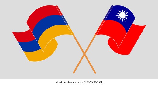Crossed and waving flags of Armenia and Taiwan