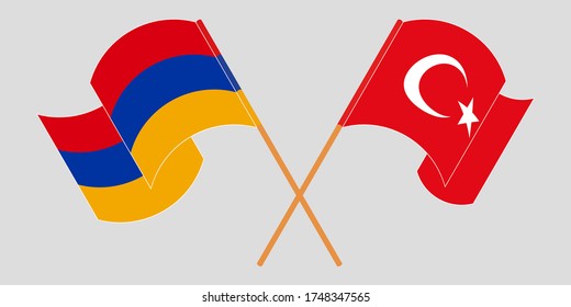 Crossed and waving flags of Armenia and Turkey