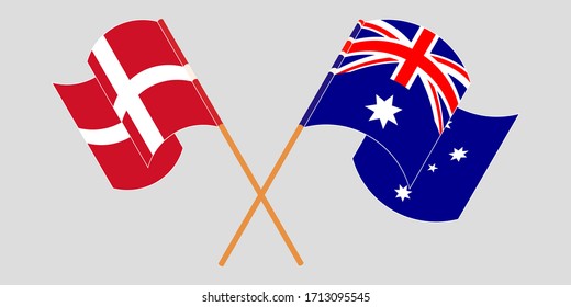 Gekreuzte und wehende Flaggen Australiens und Dänemarks