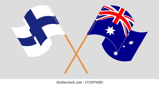 Crossed and waving flags of Australia and Finland