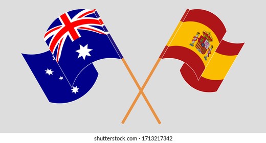 Crossed and waving flags of Australia and Spain