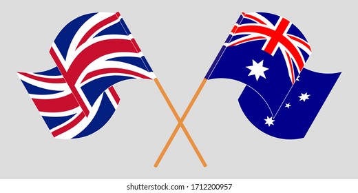 Crossed and waving flags of Australia and the UK