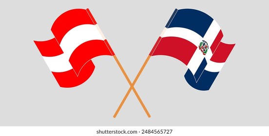 Crossed and waving flags of Austria and Dominican Republic. Vector illustration
