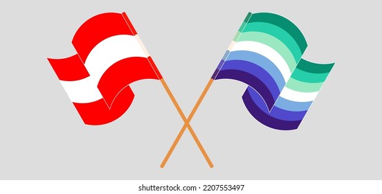 Crossed and waving flags of Austria and gay men pride. Vector illustration
