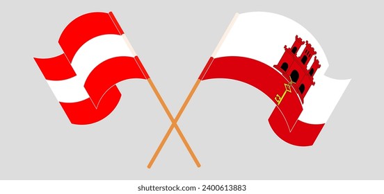 Crossed and waving flags of Austria and Gibraltar. Vector illustration

