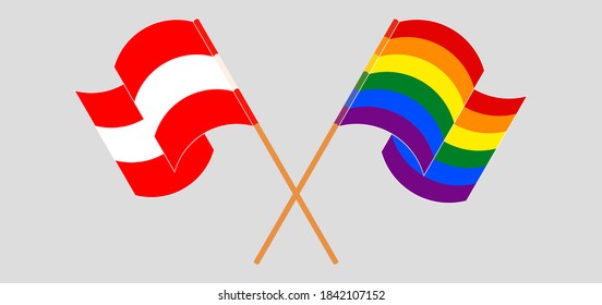 Crossed and waving flags of Austria and LGBTQ