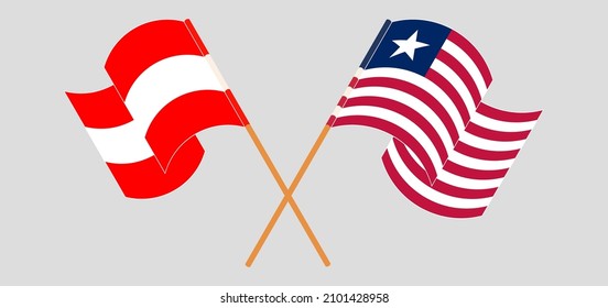 Crossed and waving flags of Austria and Liberia. Vector illustration
