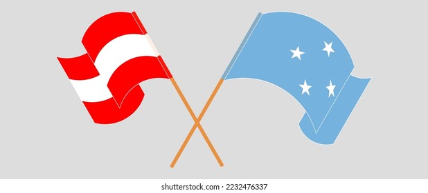 Cruzaron y ondearon banderas de Austria y Micronesia. Ilustración del vector

