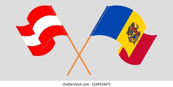 Cruzaron y ondearon banderas de Austria y Moldavia. Ilustración del vector
