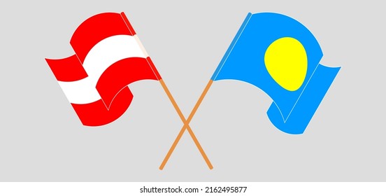 Crossed and waving flags of Austria and Palau. Vector illustration
