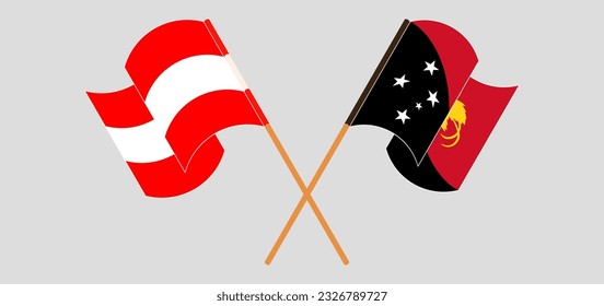 Cruzaron y ondearon banderas de Austria y Papúa Nueva Guinea. Ilustración del vector
