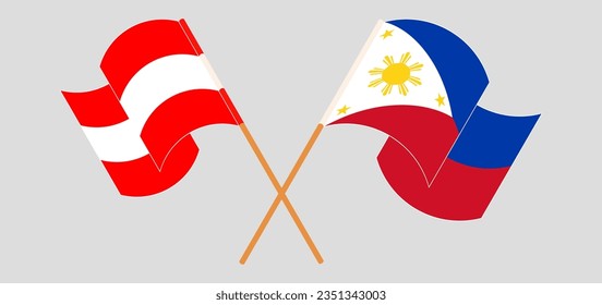 Crossed and waving flags of Austria and the Philippines. Vector illustration
