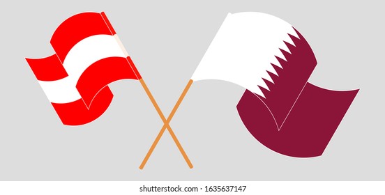 Crossed and waving flags of Austria and Qatar
