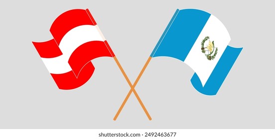 Crossed and waving flags of Austria and Republic of Guatemala. Vector illustration
