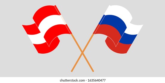 Crossed and waving flags of Austria and Russia