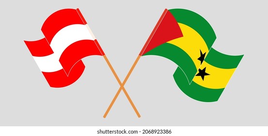 Crossed and waving flags of Austria and Sao Tome and Principe. Official colors. Correct proportion