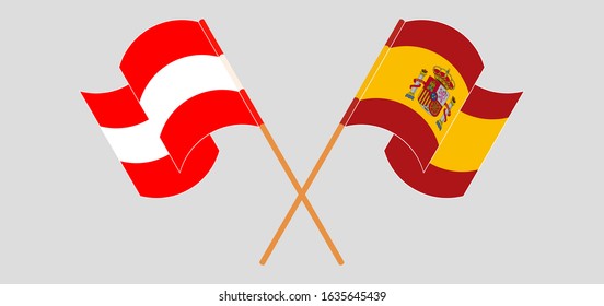 Crossed and waving flags of Austria and Spain