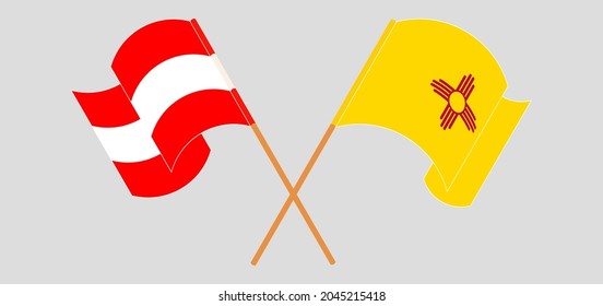 Crossed and waving flags of Austria and the State of New Mexico